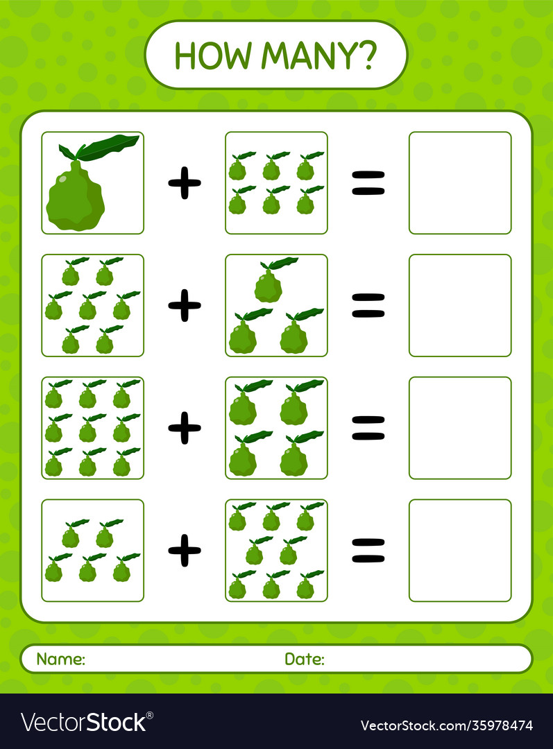 How many counting game with kaffir lime worksheet vector image How many counting game with kaffir lime worksheet