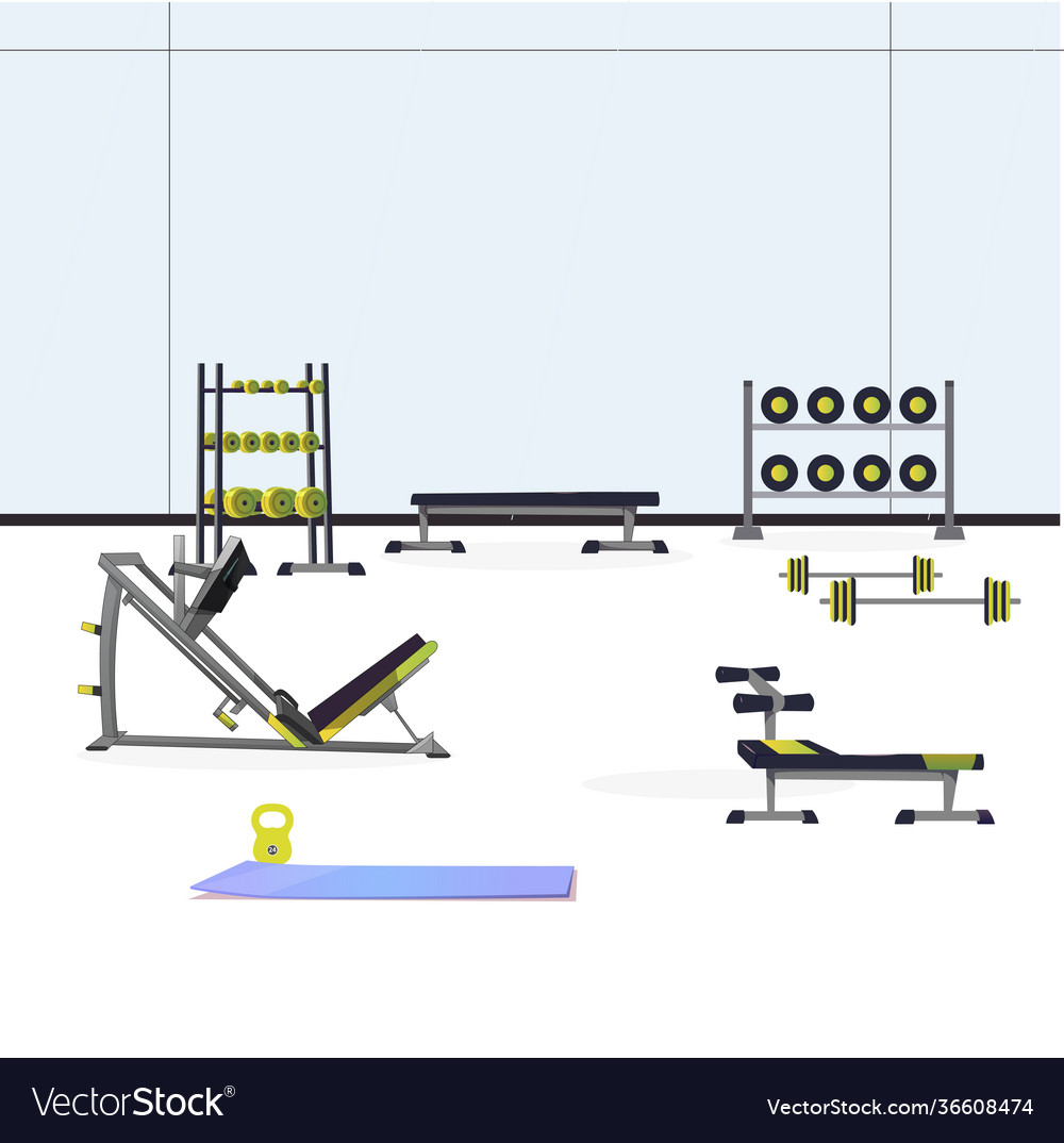 Interior empty gym with sport equipment Royalty Free Vector