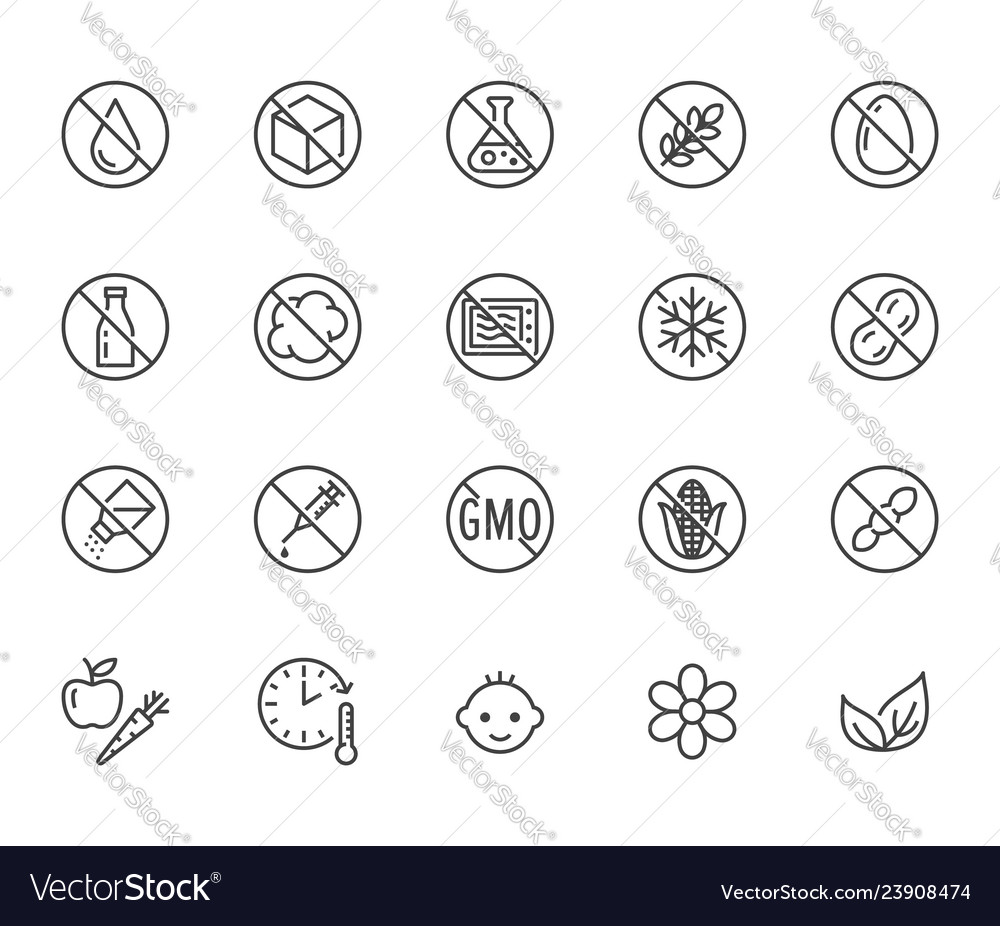 Set of Icons with Sign Meaning Absence of Sugar Gluten Stock