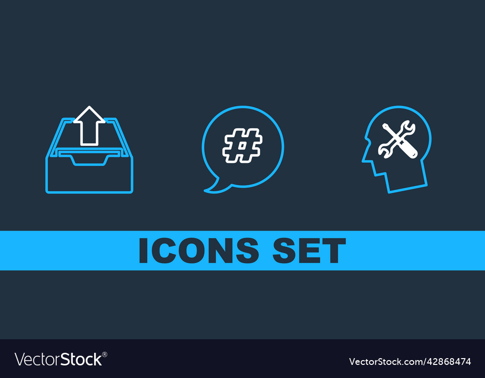 Set line human head service upload inbox vector image Set line human head service upload inbox