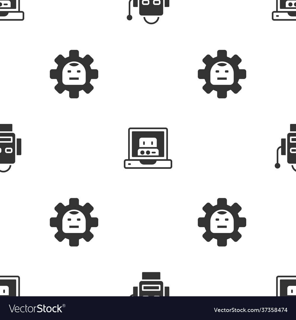 Set robot creating and on seamless pattern vector image Set robot creating and on seamless pattern