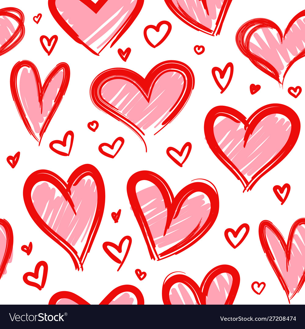 Sketch heart seamless pattern hand drawn red Vector Image