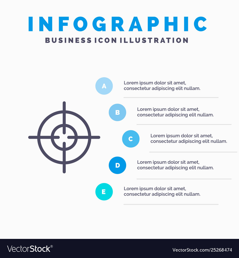 Target aim interface line icon with 5 steps