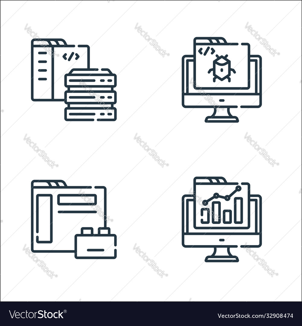 Web development line icons linear set quality vector image Web development line icons linear set quality