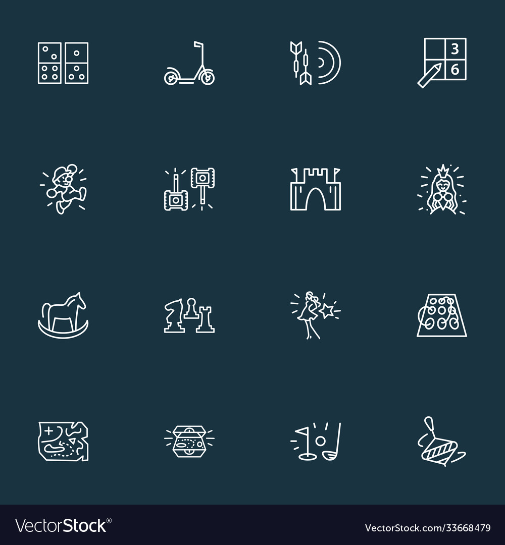 Activity icons line style set with tanks game vector image Activity icons line style set with tanks game