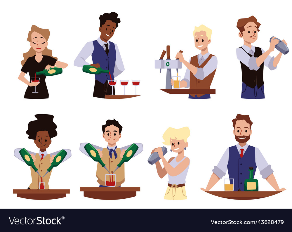 Bartender or barman characters set flat