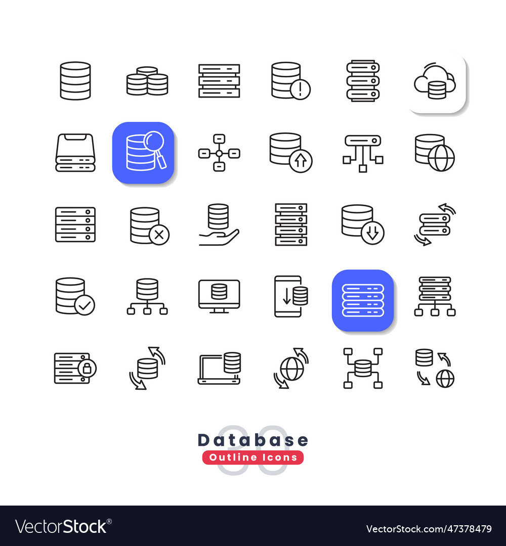 Database outline icons vector image Database outline icons