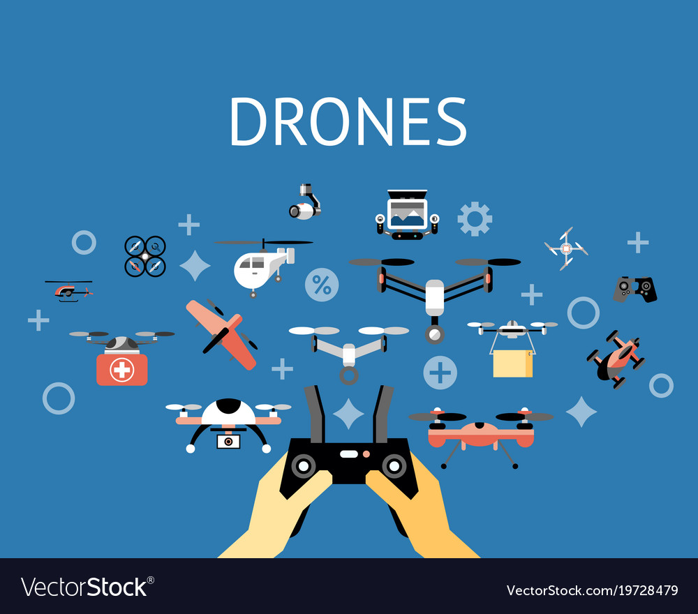 Digital flying drone objects color