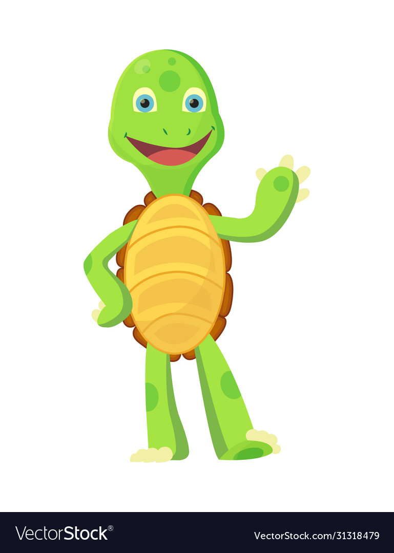 Happy young cartoon turtle rised hand up fanny Vector Image