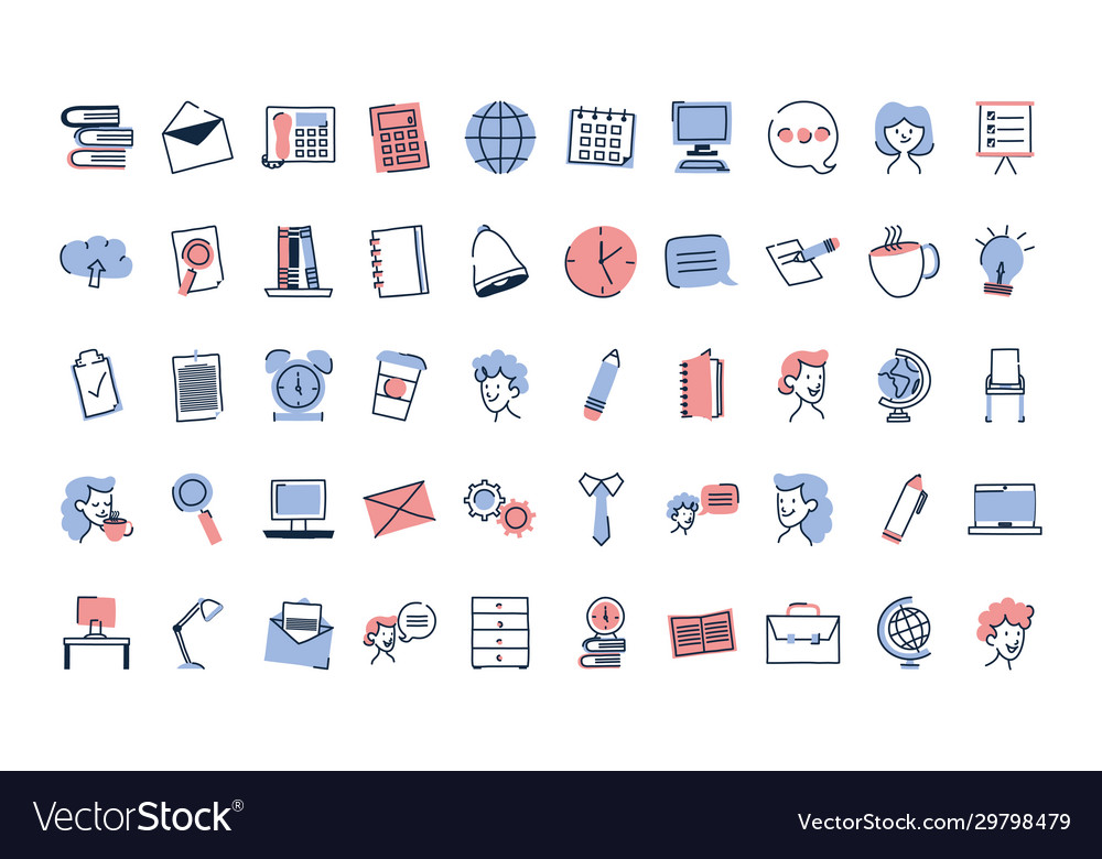 Isolated doodle line fill style icon set