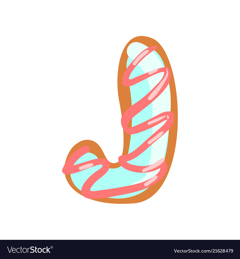 J letter in the shape of sweet glazed cookie