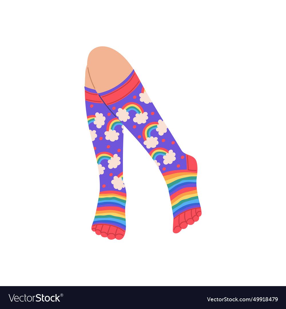 Knee socks with colorful rainbow pattern flat