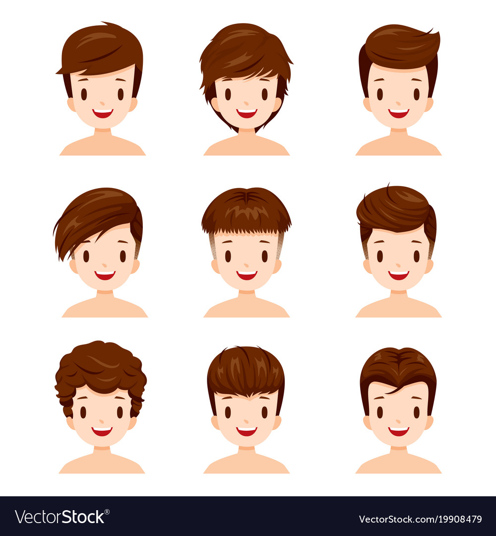 Man faces with different hairstyles set Royalty Free Vector