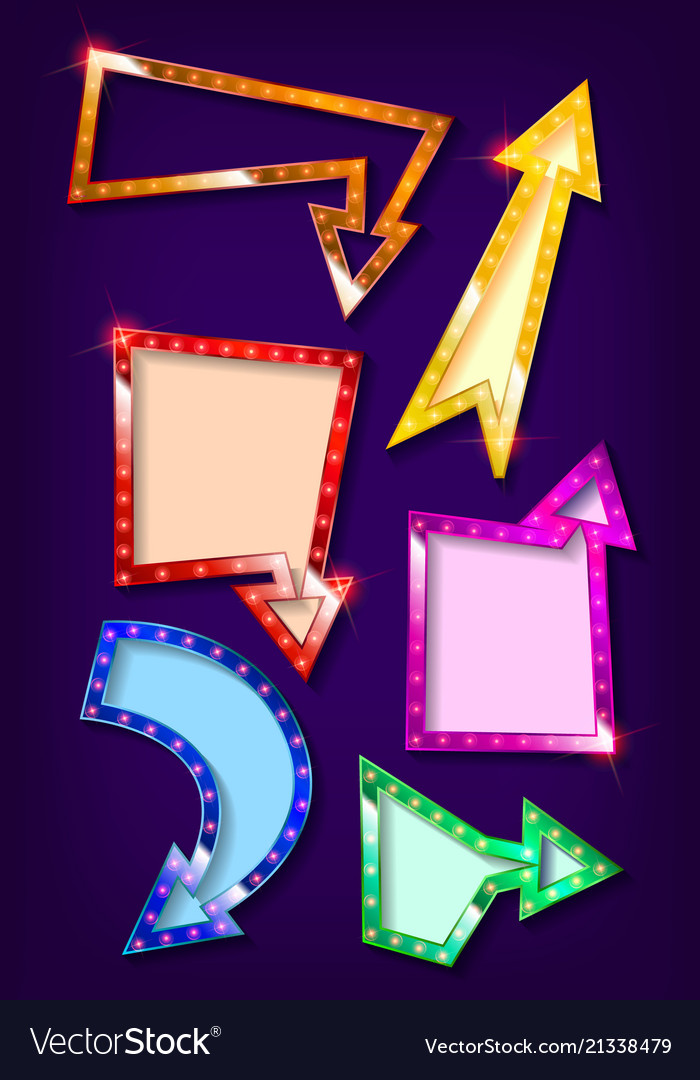 Neon glowing arrow pointer set vector image Neon glowing arrow pointer set