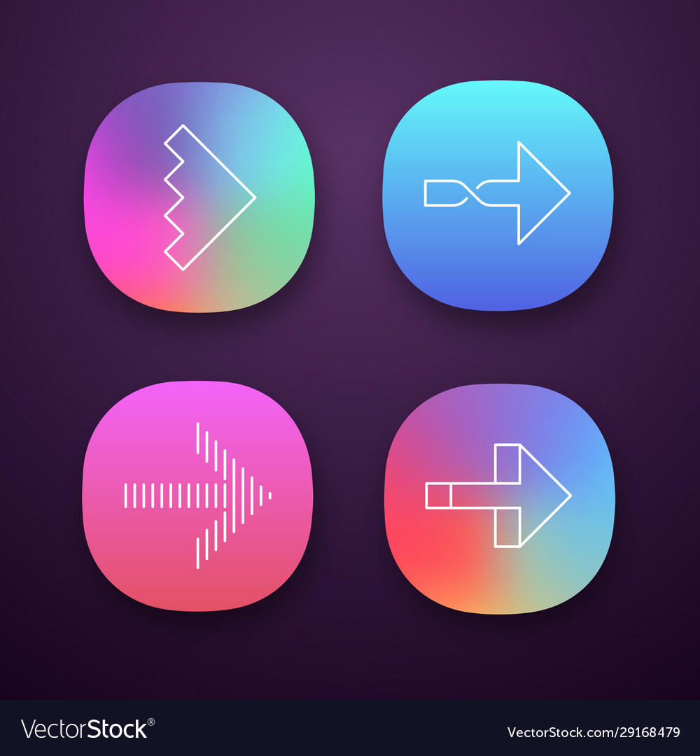 Rightward arrows app icons set twisted notched Vector Image Rightward arrows app icons set twisted notched