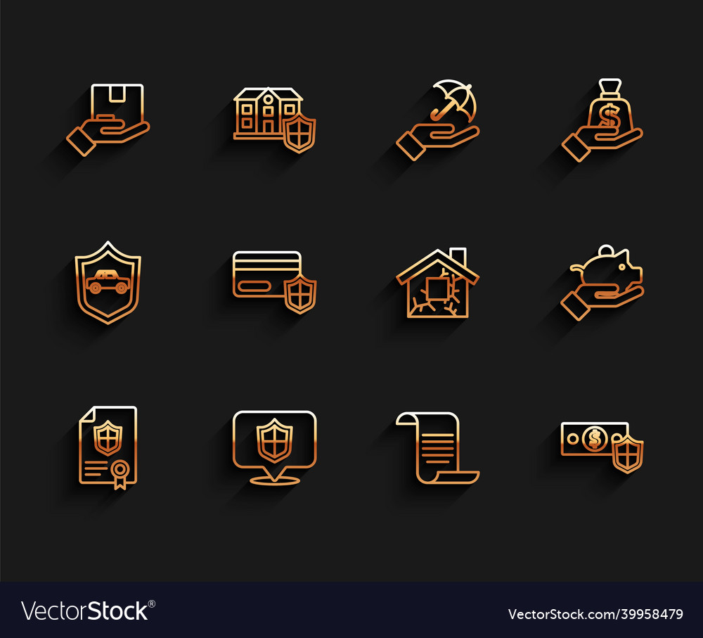 Set line contract with shield location delivery Vector Image Set line contract with shield location delivery
