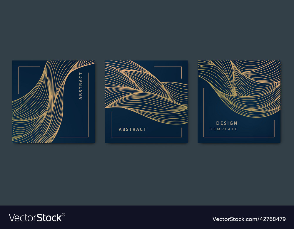 Set of wavy luxury line cards golden Royalty Free Vector