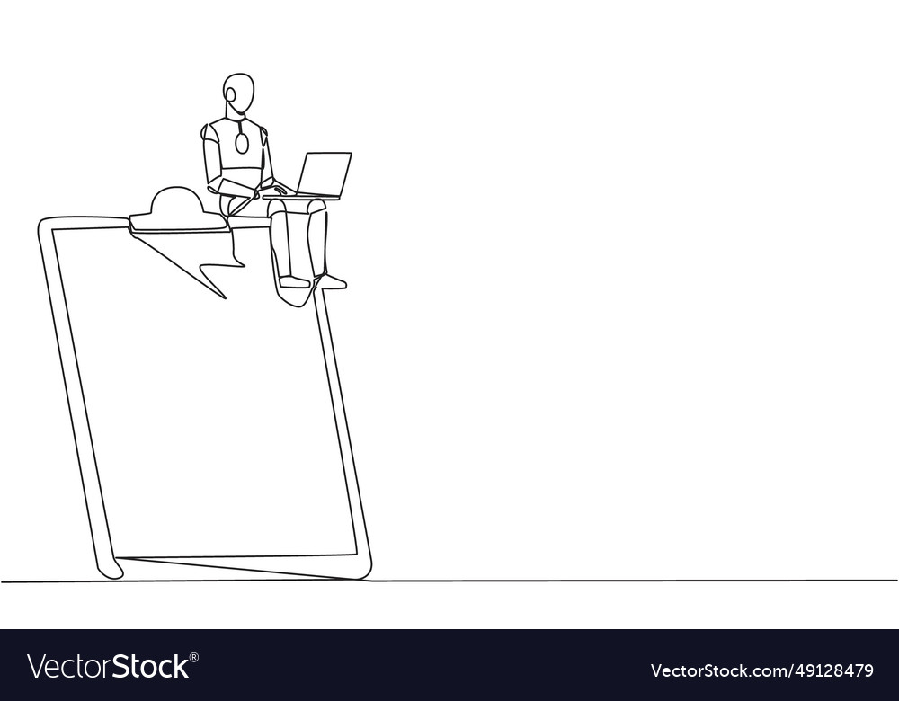 Single continuous line drawing robotic artificial vector image Single continuous line drawing robotic artificial