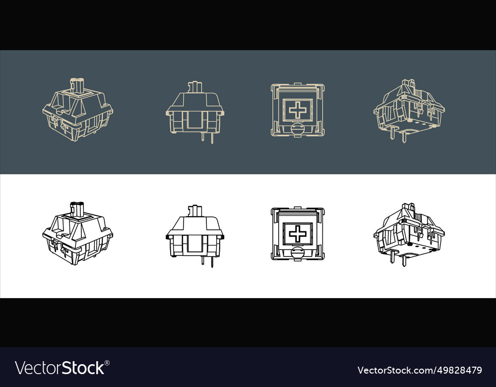 Switch mechanical keyboard wireframe blueprint vector image Switch mechanical keyboard wireframe blueprint