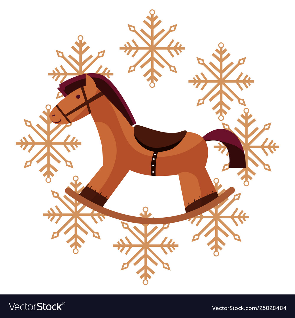 Christmas Rocking Horse Snowflakes Decoration Vector Image