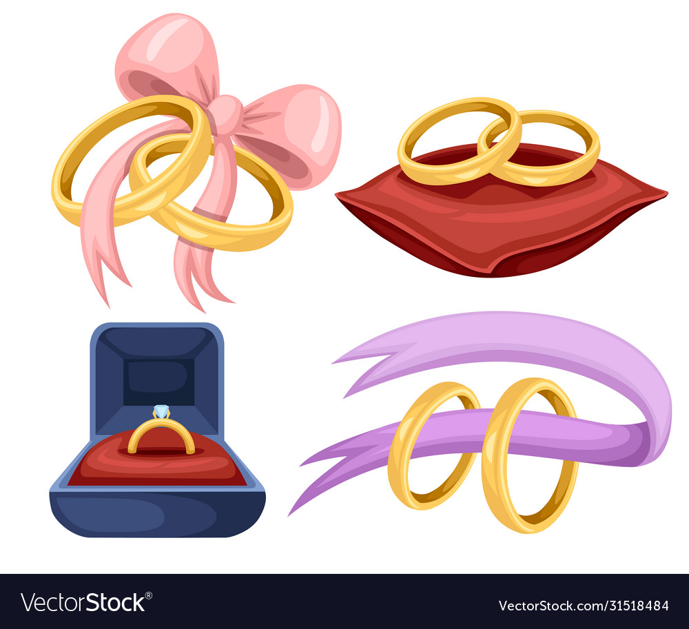 Goldene Hochzeitsringe auf rotem Samtkissen lila vector image Goldene Hochzeitsringe auf rotem Samtkissen lila