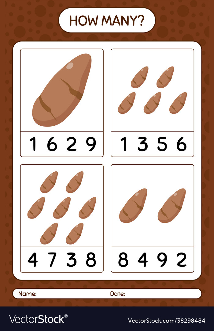 How many counting game with yam root worksheet Vector Image How many counting game with yam root worksheet