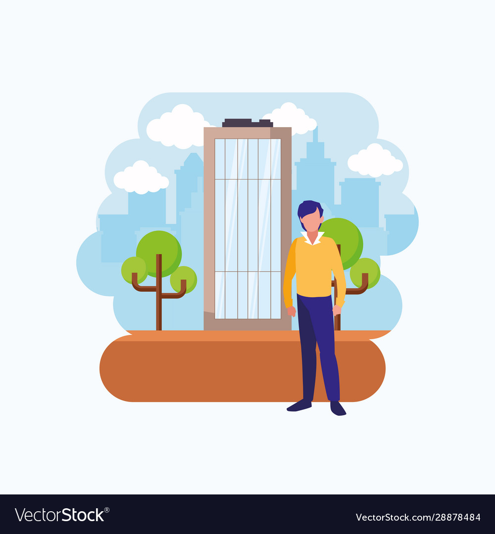 Isolated avatar man in front a building