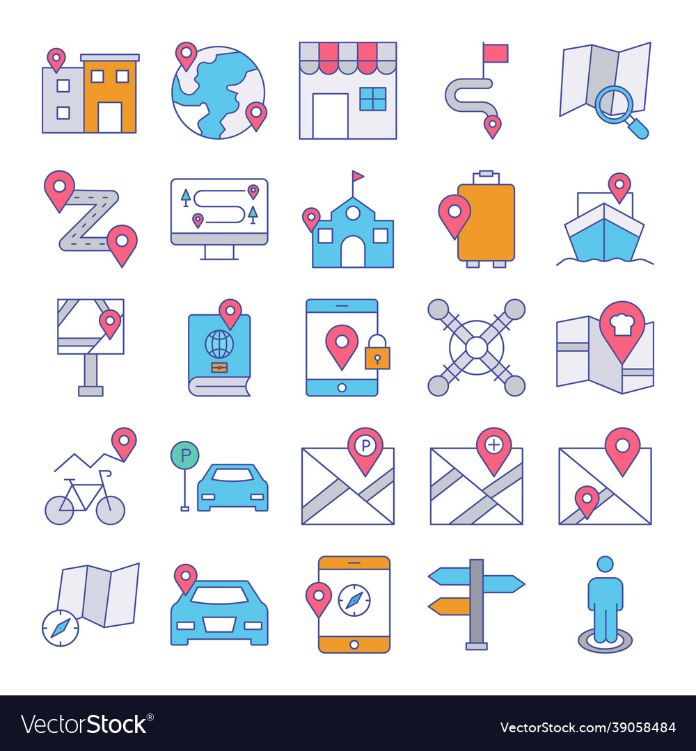 Map and navigation isolated icons set