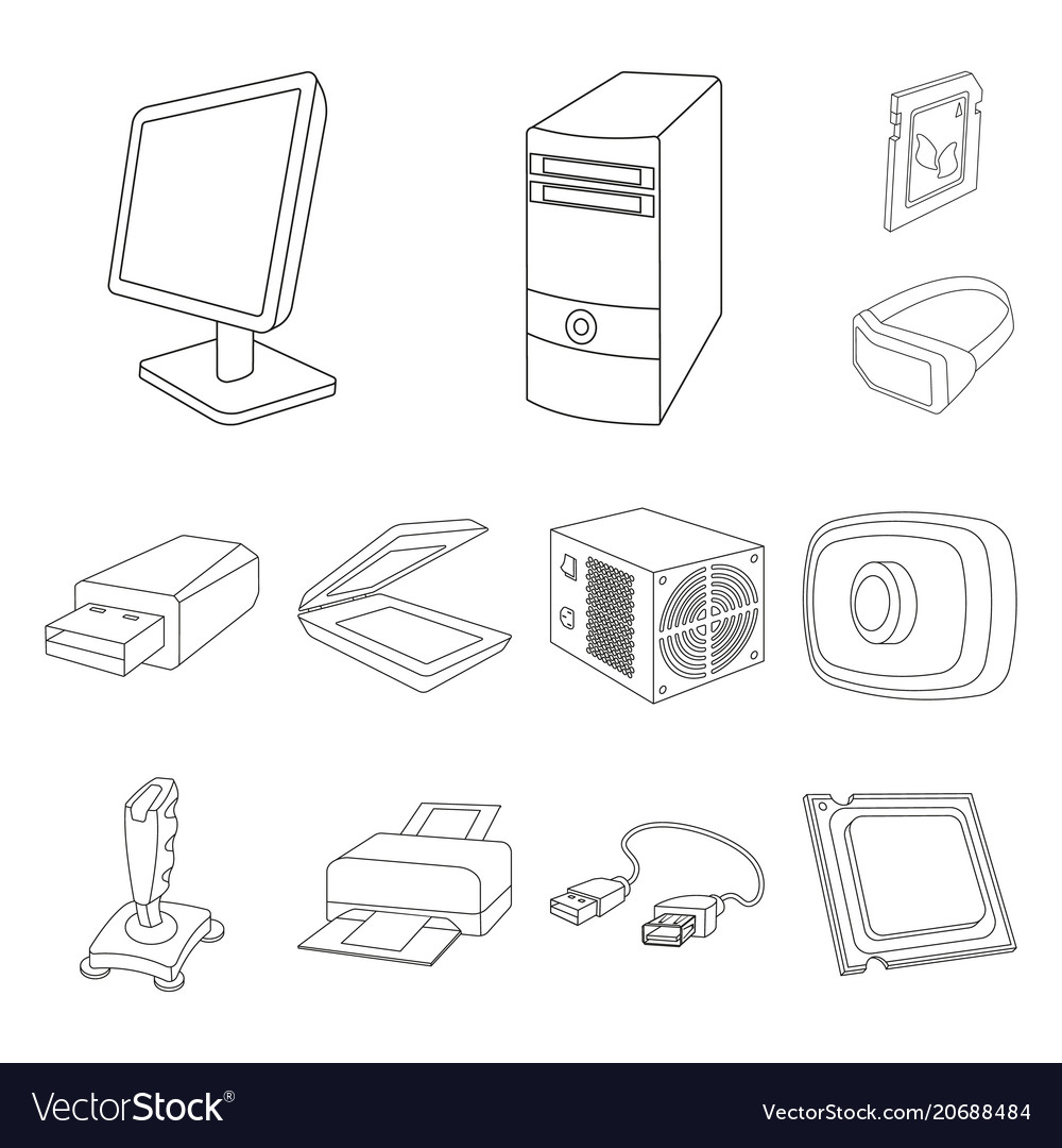 Personal computer outline icons in set collection