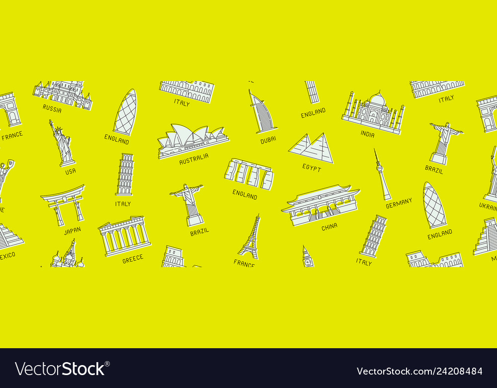 Seamless pattern with world monuments