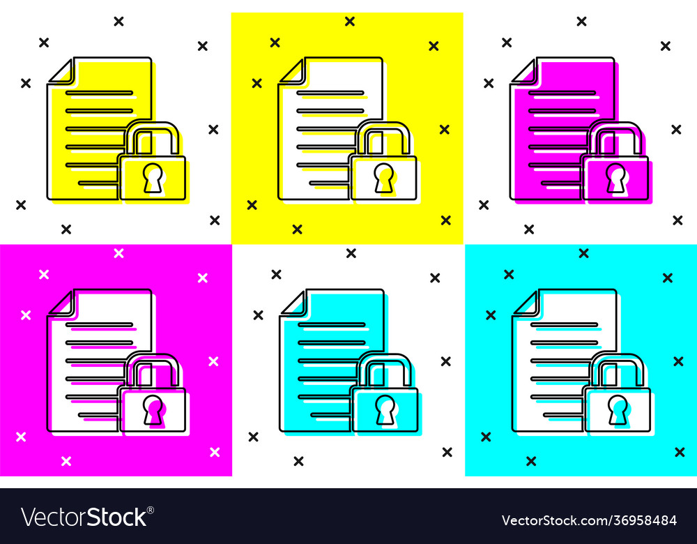Set document and lock icon isolated on color vector image Set document and lock icon isolated on color
