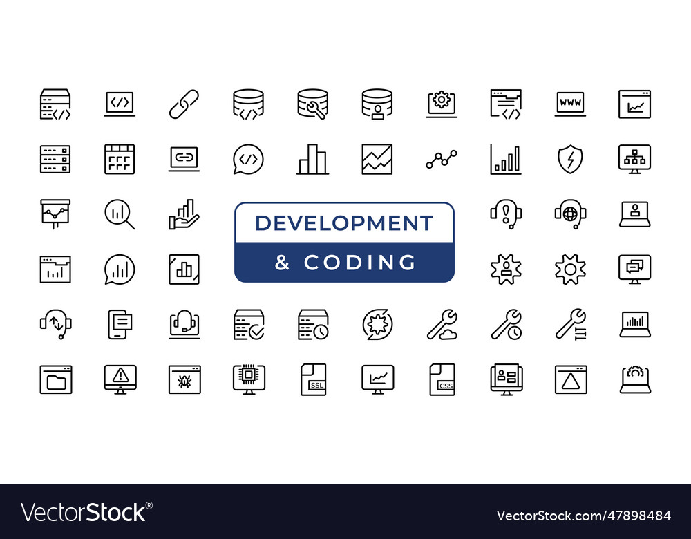Set of web development amp coding icons line Vector Image Set of web development amp coding icons line