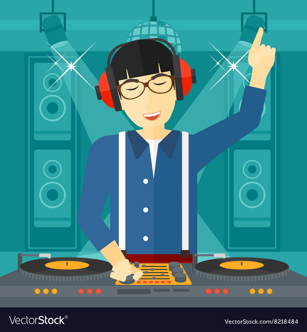 Smiling dj with console