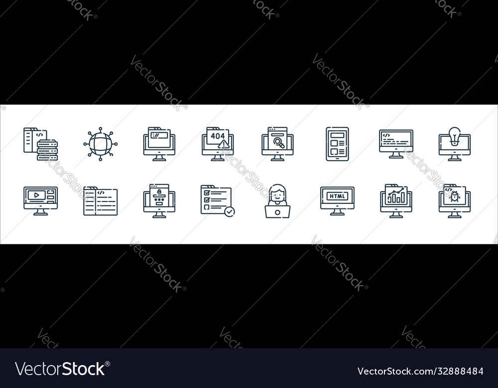 Web development line icons linear set quality vector image Web development line icons linear set quality