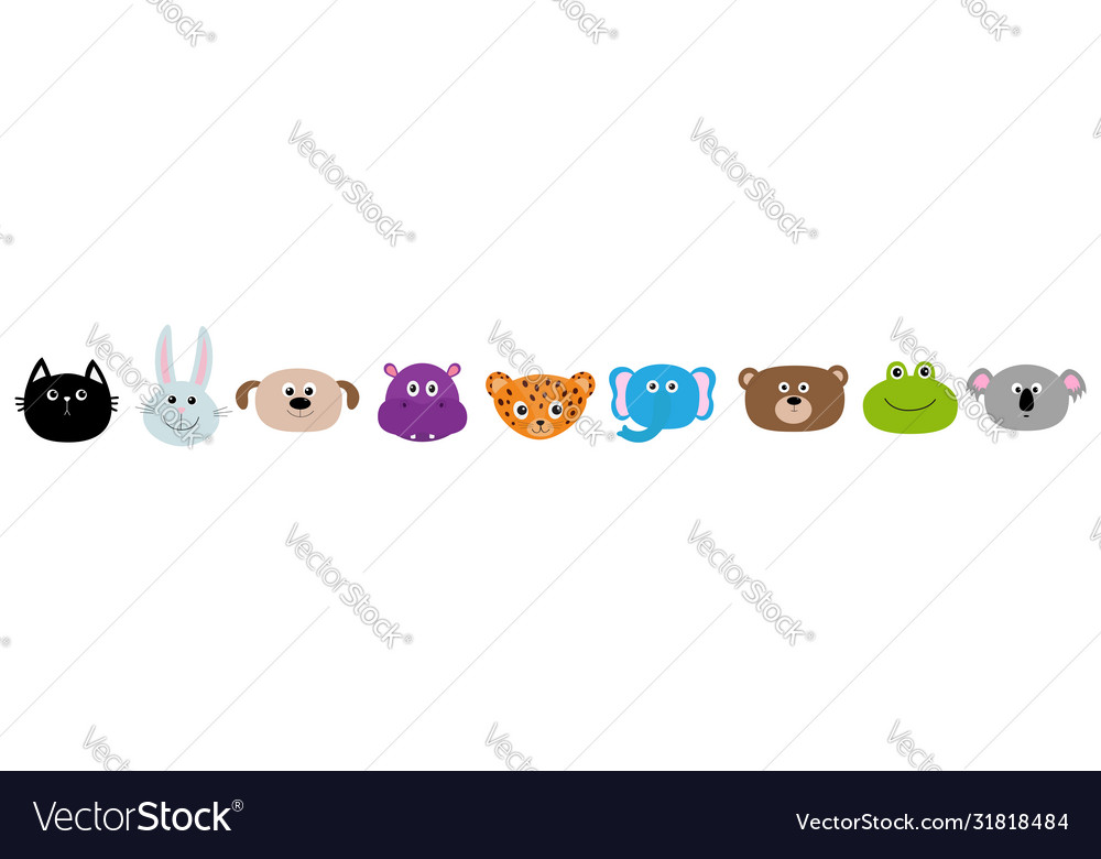 Zoo animal head face set cute cartoon character vector image Zoo animal head face set cute cartoon character
