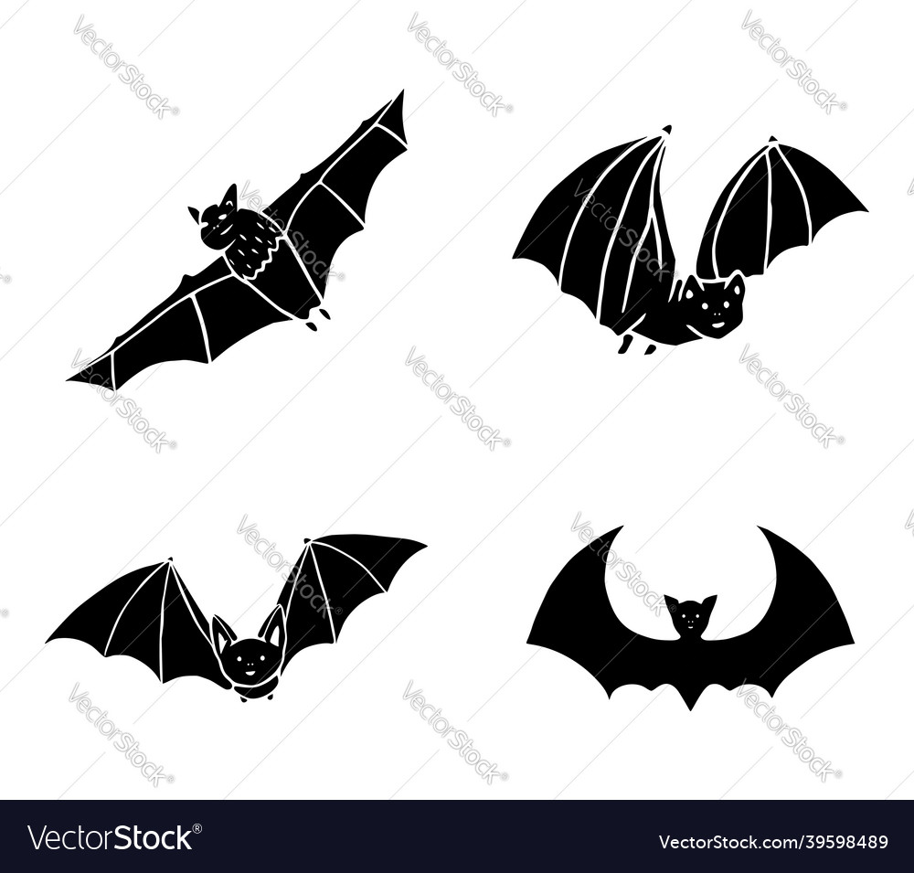 Bats clip art set of glyph icons isolated