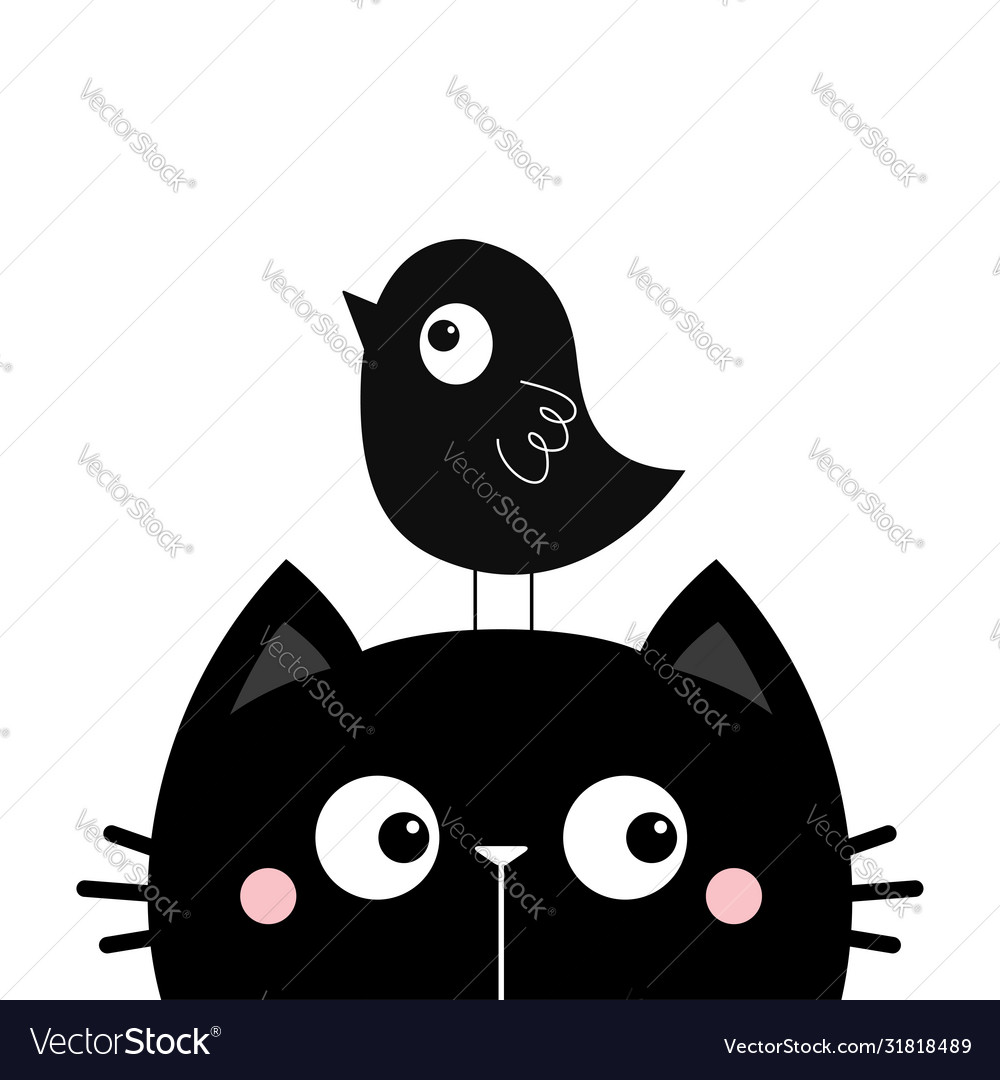 Black kitten cat face head silhouette and funny