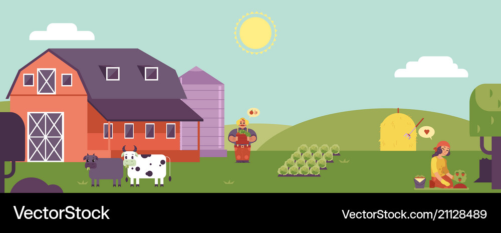 Farm Landscape Horizontal Banner Or Header With Vector Image