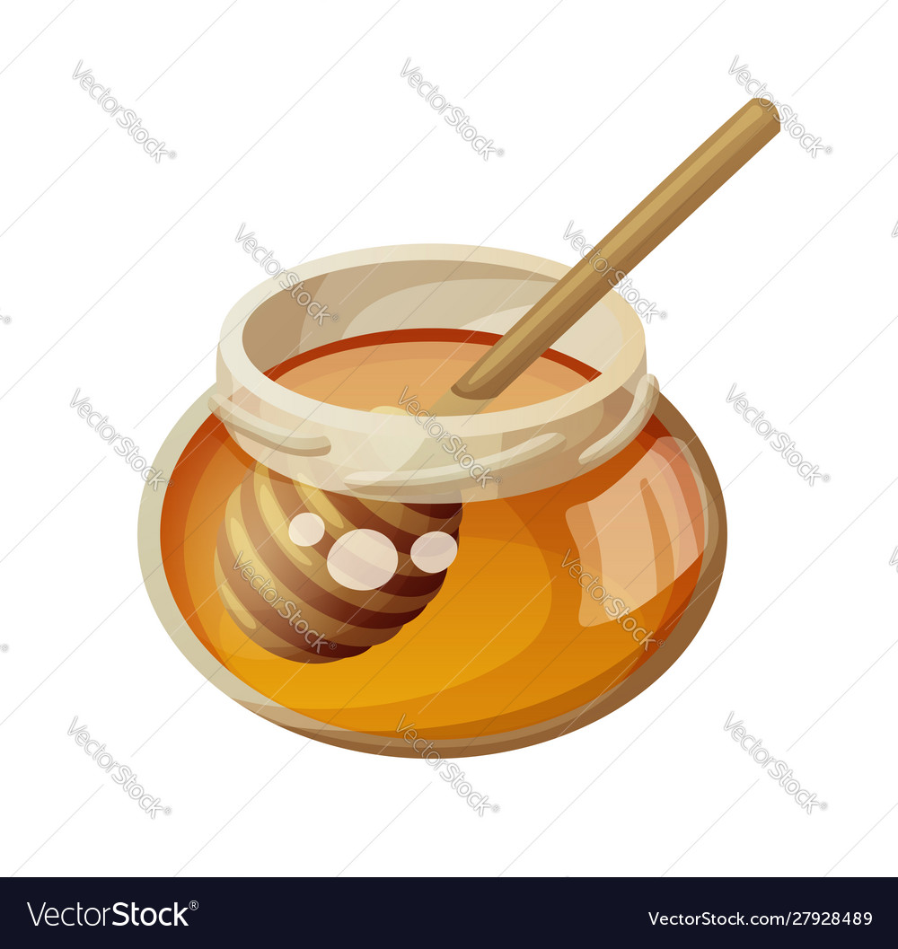 Jar Honey And Stick Cartoon Icon Royalty Free Vector Image