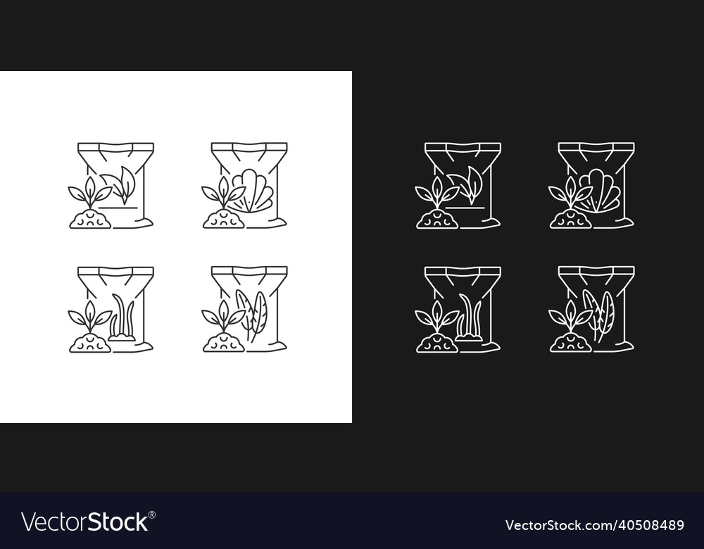 Natural plant meal linear icons set for dark