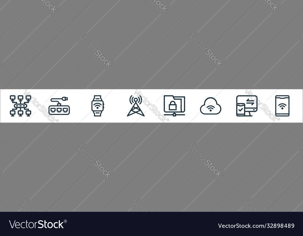 Network line icons linear set quality vector image Network line icons linear set quality