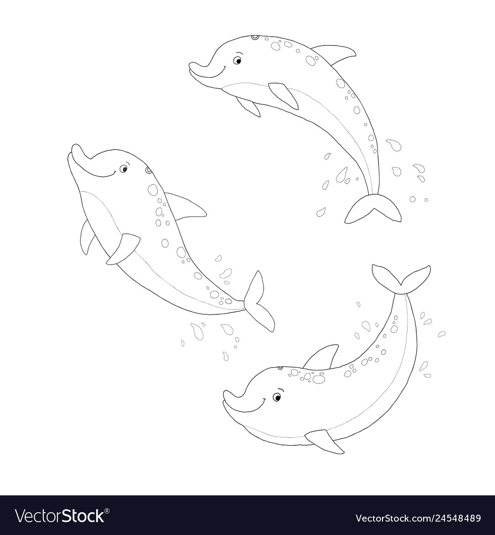 Outlined dolphins set coloring book