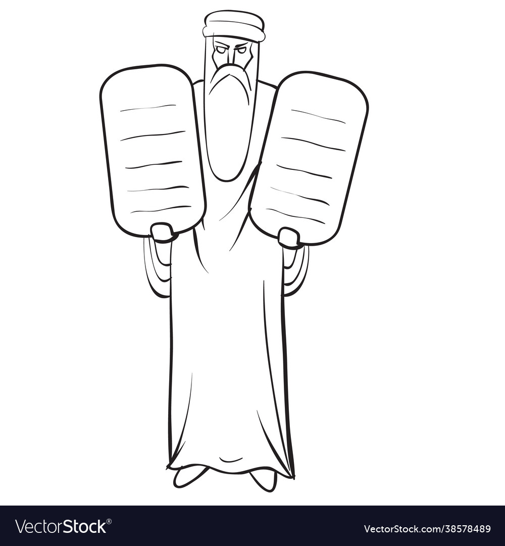 Sketch moses holds two tablets in his hands