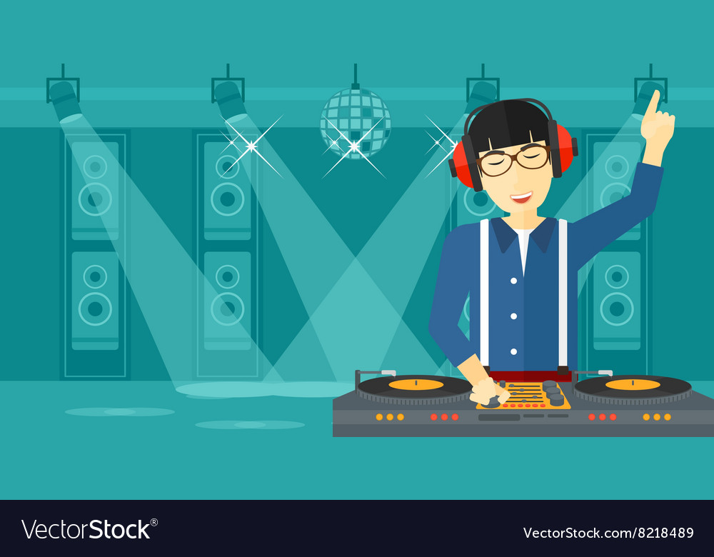 Smiling dj with console