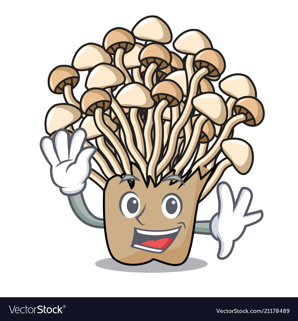 Waving enoki mushroom character cartoon