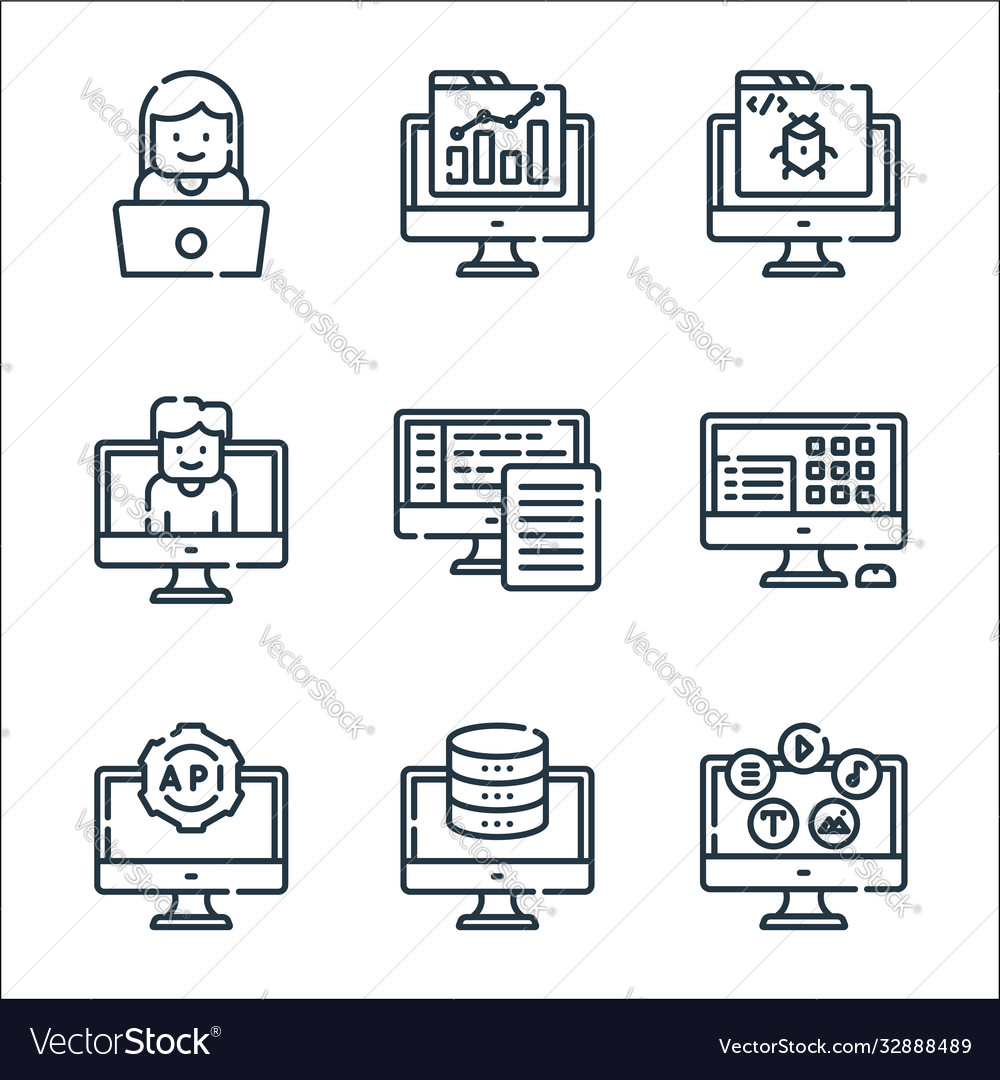 Web-Entwicklung Linie Icons lineare Set Qualität
