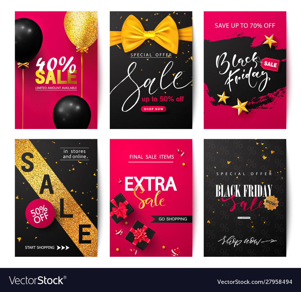 Black friday set sale banners with balloons