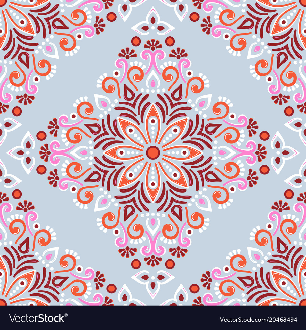 Ethnic floral seamless pattern with mandalas Vector Image