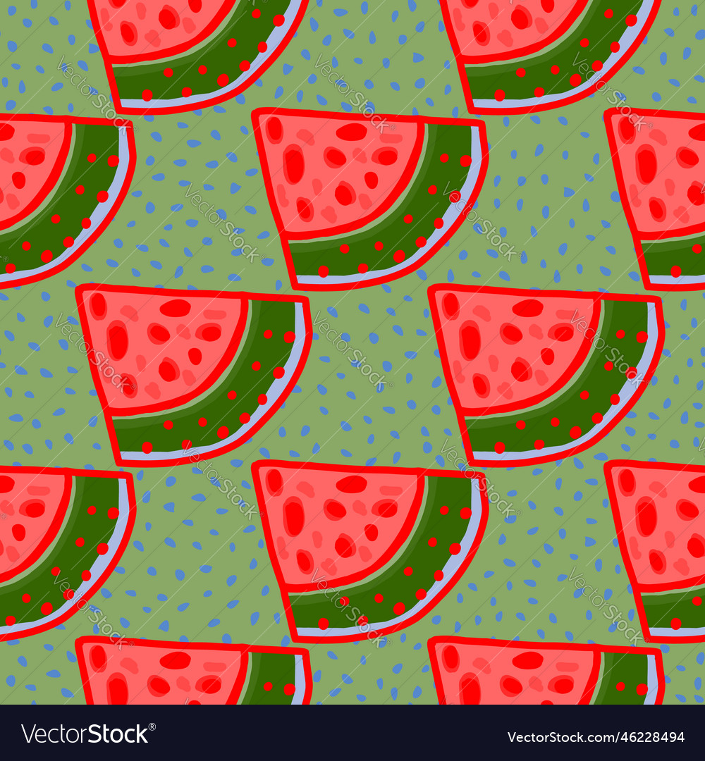 Hand drawn watermelon slices seamless pattern