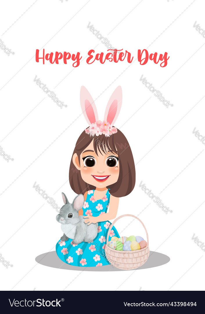 Happy easter day with girl in flower dress